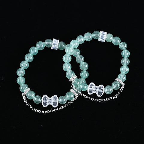 Natural Green Strawberry Quartz And White Quartz Gemstone Bracelet Gift, 17cm, 16x12x7mm, 8mm, 19.2g