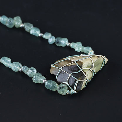 Natural Prehnite and Fire Jasper Pendant Beads for Necklace 28 inches, 8mm, 50*40*17mm, 63g