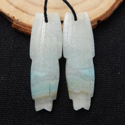 Natural Amazonite Carved feather Earring Beads 37x12x4mm, 6.4g