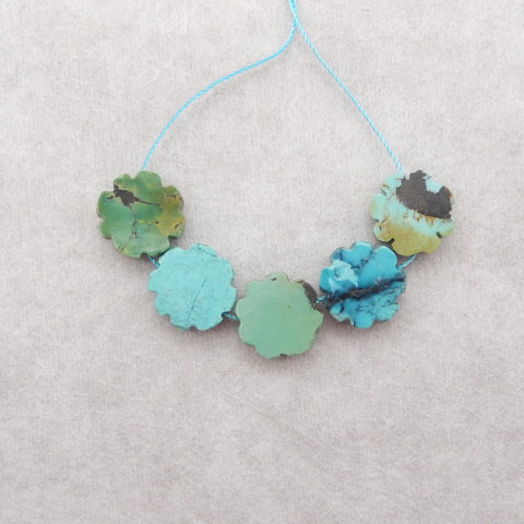 5 PCS Carved Natural Turquoise Flower Gemstone Cabochons, Jewelry DIY Making, Gemstone Wholesale, 12x12×4mm,  5.2g