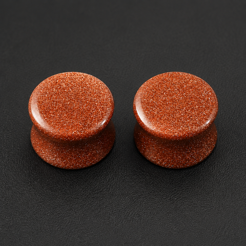 Red Sand Sun Sitara Plugs , Double Flat Ear Plugs , Hand-Polished Sparkling Copper Saddle Gauges (Sold as Pair)