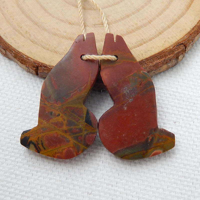 Natural Red Creek Jasper Carved fish Earring Beads 28x16x5mm, 6.3g