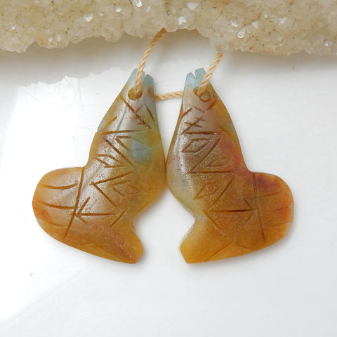 Natural Amazonite Carved fish Earring Beads 30x20x4mm, 6.1g
