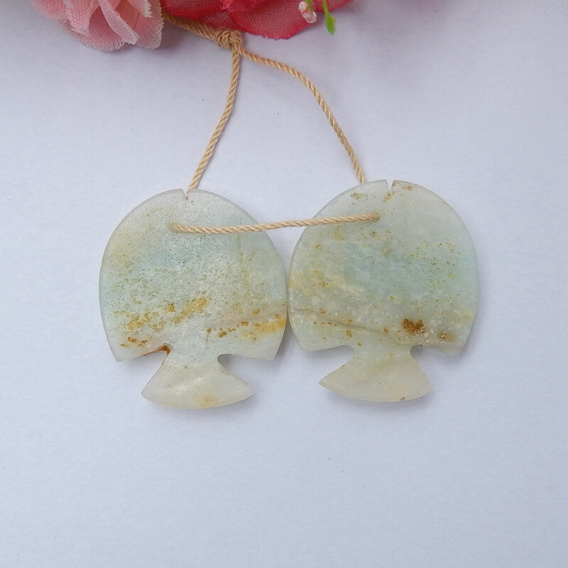 Natural Amazonite Carved fish Earring Beads 29x25x4mm, 10.3g