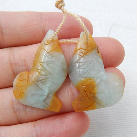 Natural Amazonite Carved fish Earring Beads 30x20x4mm, 6.1g