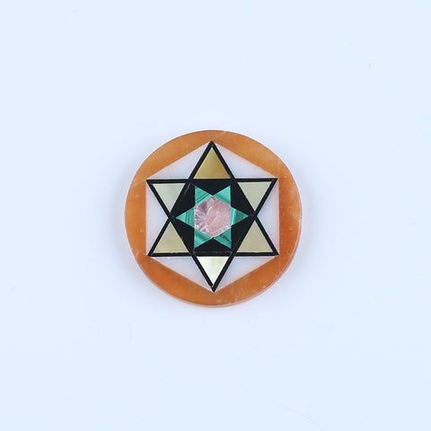 Intarsia of Sunstone, White Jade, Shell, Obsidian, Malachite and Argentina Rhodochrosite Cabochon
