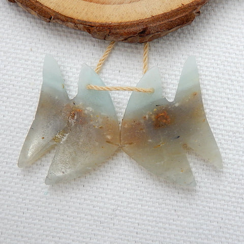 Natural Amazonite Carved Fish Earring Beads 25x17x4mm, 4.6g