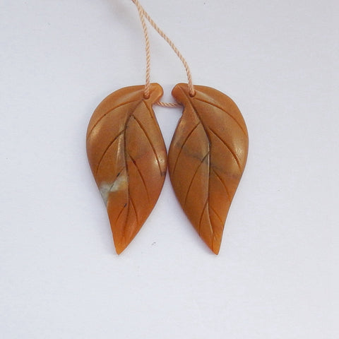 Natural Amazonite Carved Leaf Earring Beads 30x11x4mm, 3.6g