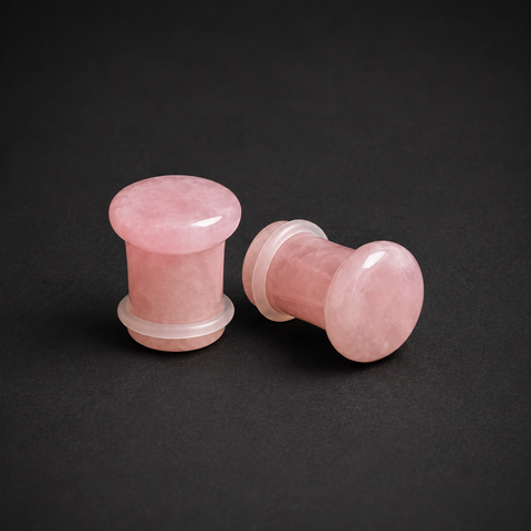 Rose Quartz Single Flared Plugs - Handcrafted Gemstone Ear Gauge Pair
