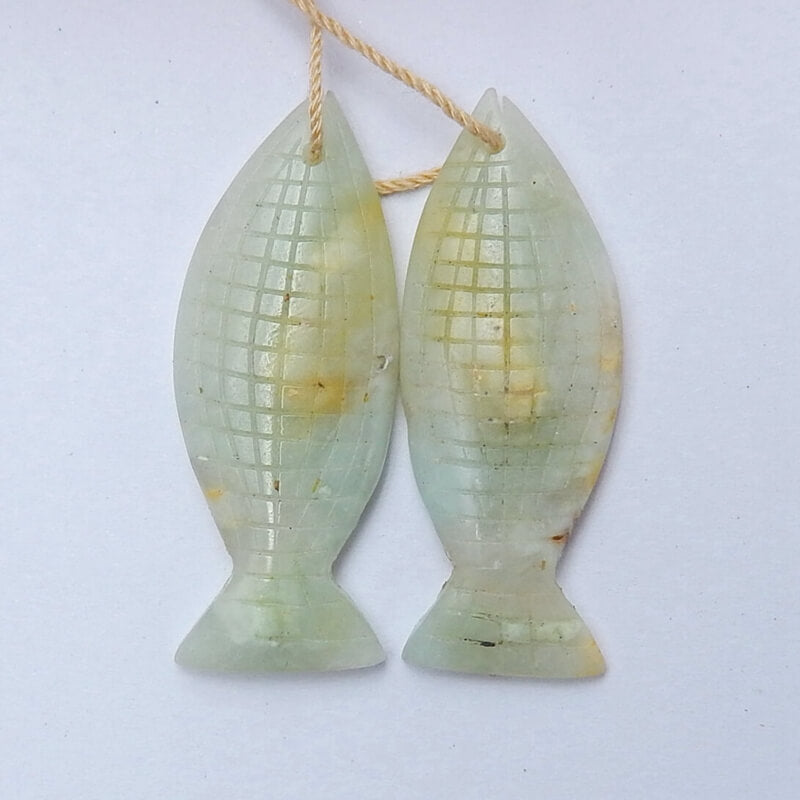 Vente chaude paire de boucles d'oreilles en poisson sculpté Amazonite, pierre pour la fabrication de boucles d'oreilles, 36x15x4mm, 6.2g