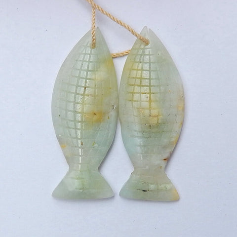 Natural Amazonite Carved Fish Earring Beads 36x15x4mm, 6.2g