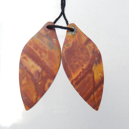 Natural Red Creek Jasper Carved leaf Earring Beads 31x14x5mm, 4.9g