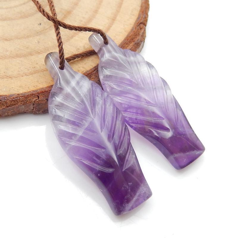 Natural Amethyst Carved feather Earring Beads 30x12x4mm, 4.3g