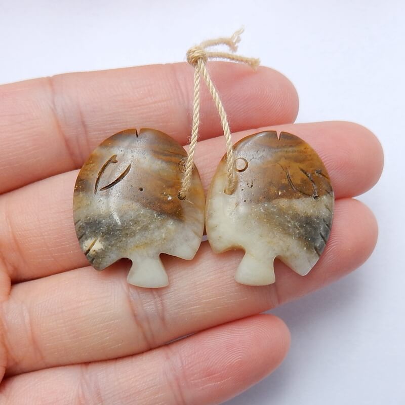 Natural Amazonite Carved fish Earring Beads 28x25x4mm, 8.6g
