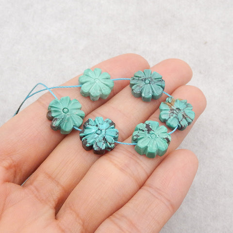 6 PCS Carved Natural Turquoise Flower Gemstone Cabochons, Jewelry DIY Making, Gemstone Wholesale, 12x12×4mm,  5.8g