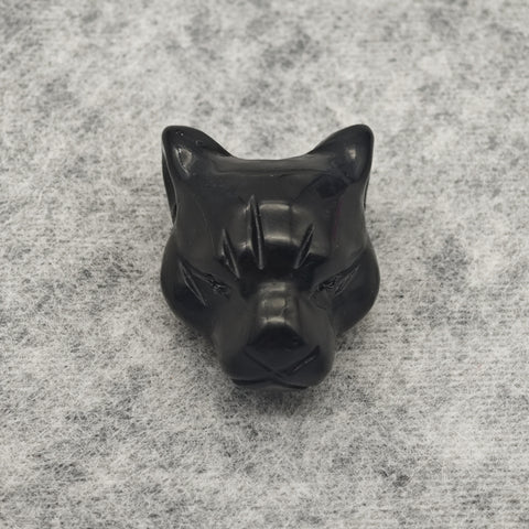 Natural Black Obsidian Panther Head Pendant - Hand-Carved Gemstone Jewelry for Silent Elegence and Calm,28x22x17mm,11.4g