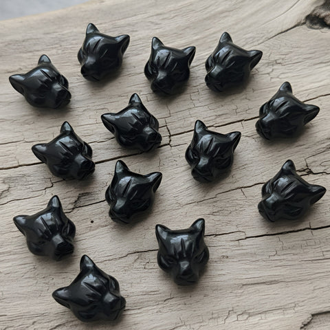 Natural Black Obsidian Panther Head Pendant - Hand-Carved Gemstone Jewelry for Silent Elegence and Calm,28x22x17mm,11.4g