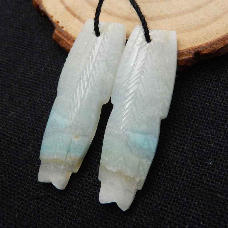 Natural Amazonite Carved feather Earring Beads 37x12x4mm, 6.4g