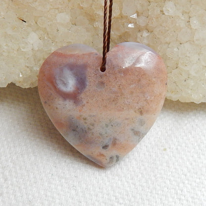 Perle pendentif en pierre précieuse en forme de cœur en jaspe océan sculpté, 30x28x8mm, 10.1g
