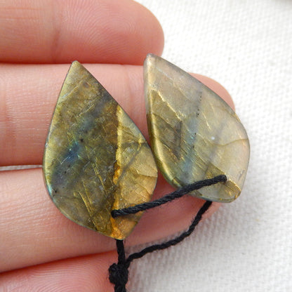 Natural Labradorite Carved leaf Earring Beads 25x14x4mm, 4.6g