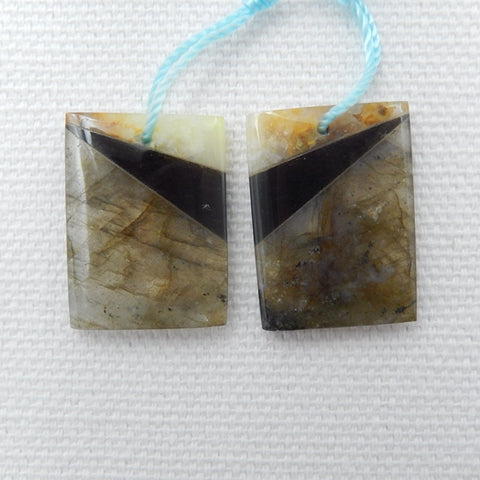 Intarsia of Labradorite, Obsidian and Amazonite Earring Beads 20x15x4mm, 4.7g
