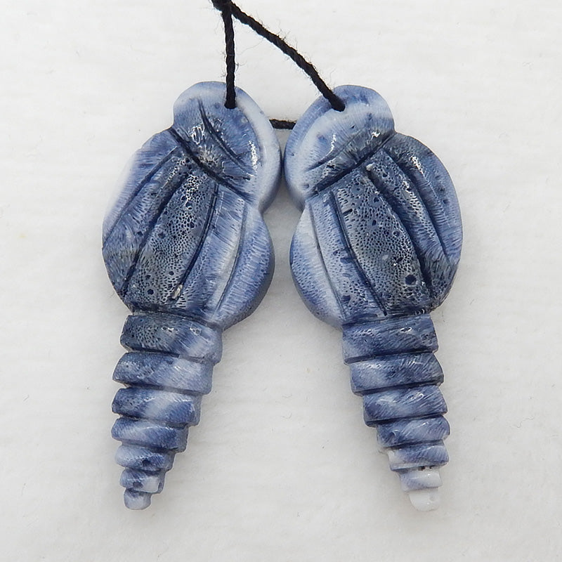 Natural Blue Coral Carved shell Earring Beads 43x19x5mm, 7.5g