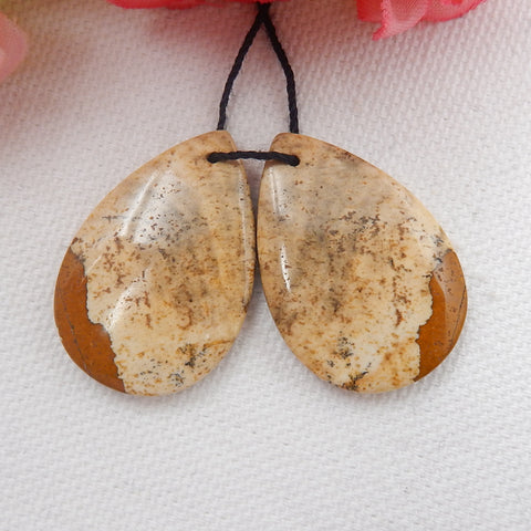 Natural Picture Jasper 宝石耳环一对，30x20x5mm，8.81g