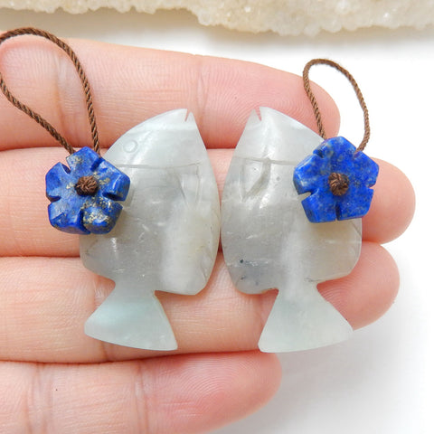 Intarsia Of Amazonite And Lapis Lazuli Earring Beads 32x17x4mm, 12x12x3mm 9.3g