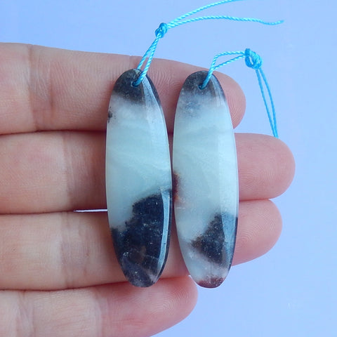 天然亚马逊石宝石耳环一对 42x16x3mm ,8.71g