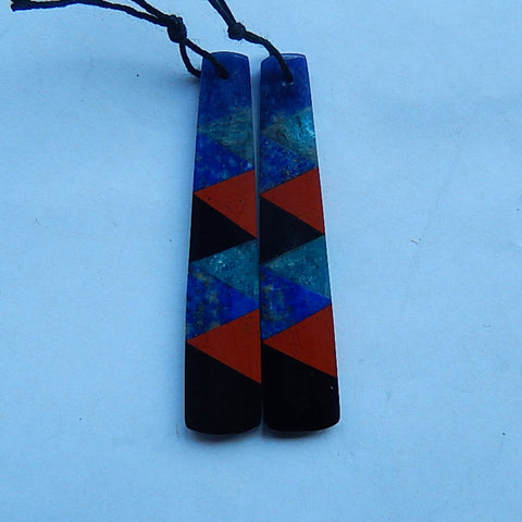 Intarsia Of African Sodalite, Apatite, Lapis Lazuli, Red River And Obsidian Earring Beads 49x10x4mm, 8.3g