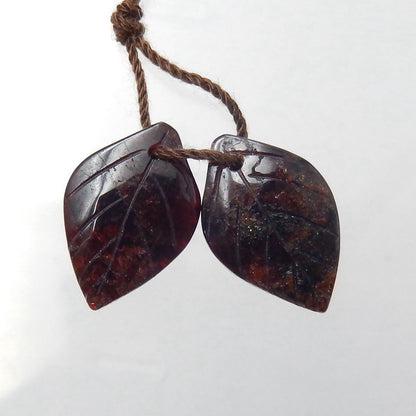 Natural Garnet Carved leaf Earring Beads 20x11x3mm, 3.4g