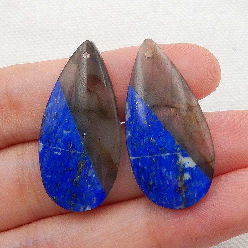 Intarsia of Labradorite and Lapis Lazuli Earring Beads 31x15x4mm, 6g