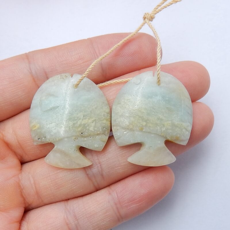 Natural Amazonite Carved fish Earring Beads 29x25x4mm, 10.3g