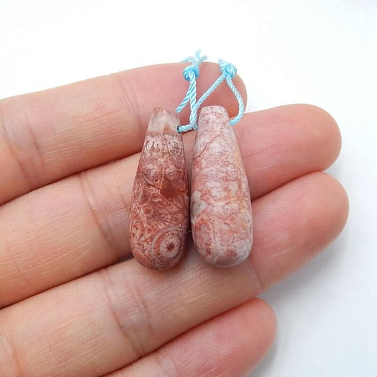 Natural Rhyolite Bird's Eye Jasper Earring Beads 25x10mm, 5.3g
