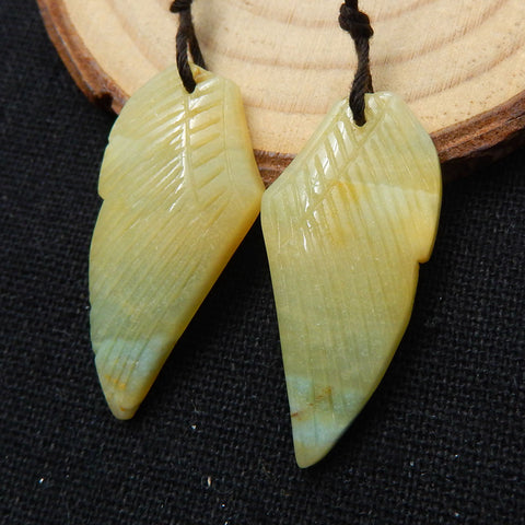 亚马逊石雕刻翅膀耳环石一对，30x12x4mm，4.2g