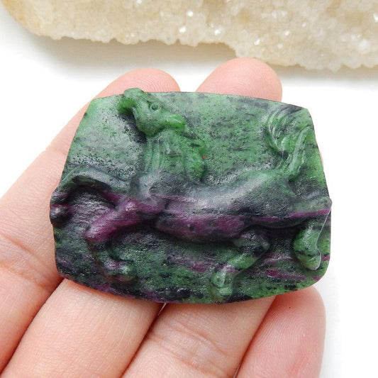 Natural Ruby and Zoisite Carved horse Cabochon 42x33x8mm, 17.6g