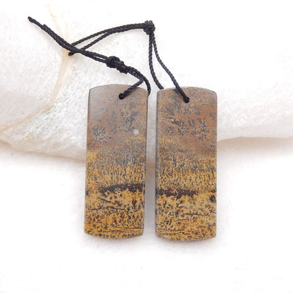 Paire de boucles d'oreilles en jaspe Chohua naturel, pierre pour la fabrication de boucles d'oreilles, 35x13x3mm, 7.7g