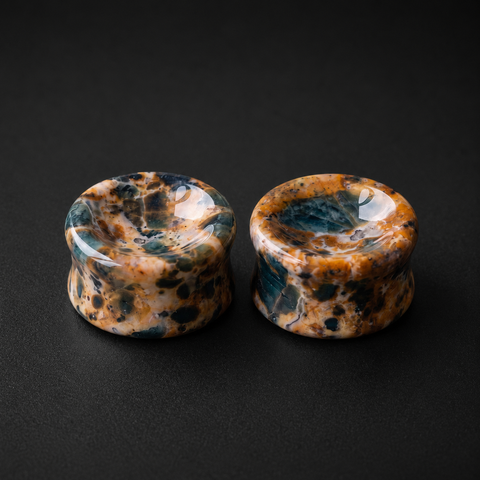 Natural Petrified Wood Opal Double Concave Gauges, Teal Earthy Plugs, Double Flare Stone Plugs, Custom Sizes Available