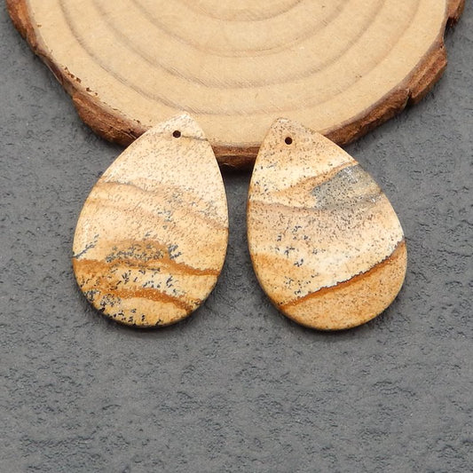 Natural Picture Jasper Earring Beads 30*21*4mm, 7.8g