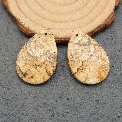 Natural Picture Jasper Earring Beads 30*21*4mm, 7.8g
