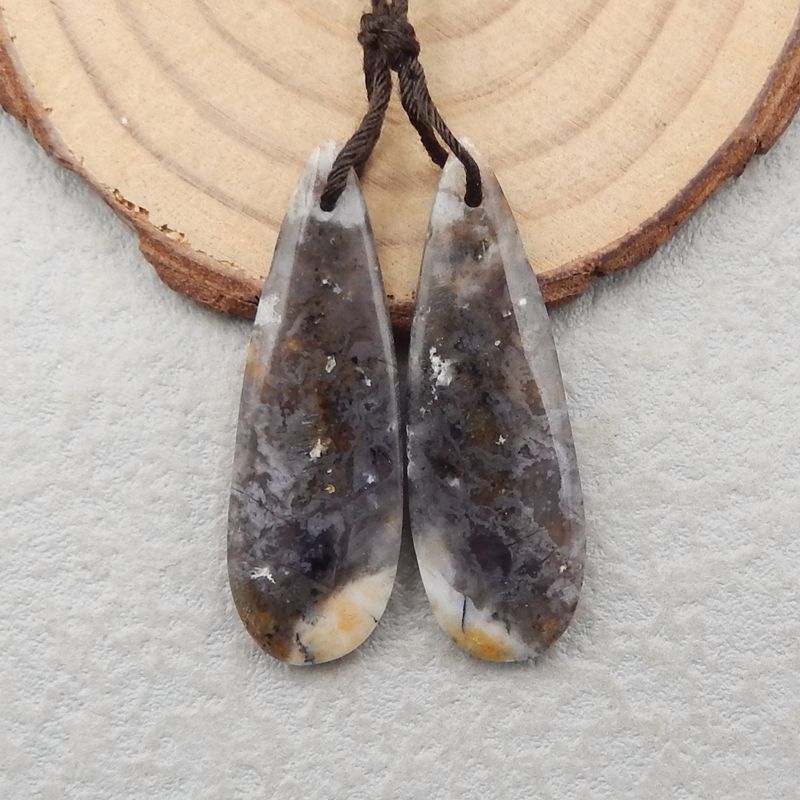 Paire de boucles d'oreilles en forme de larme d'opale d'arborisation naturelle, pierre pour la fabrication de boucles d'oreilles, 39x13x4mm, 5.6g