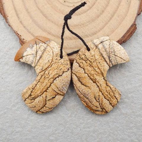 Natural Picture Jasper Earring Beads 33x26x4mm, 10.3g