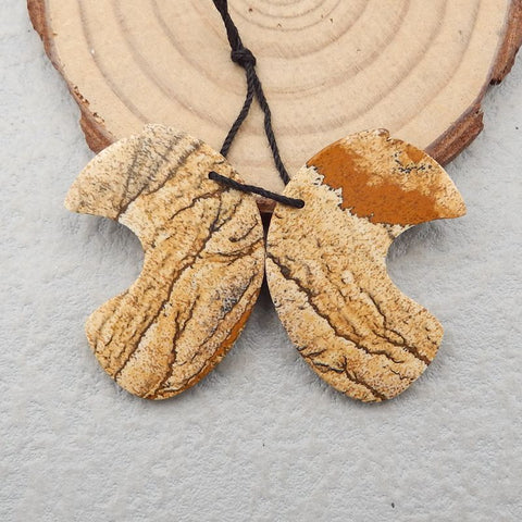 Natural Picture Jasper Earring Beads 33x26x4mm, 10.3g