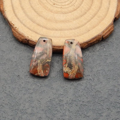 Paire de boucles d'oreilles en pierre de sang africaine naturelle, 20 x 10 x 4 mm, 3,3 g