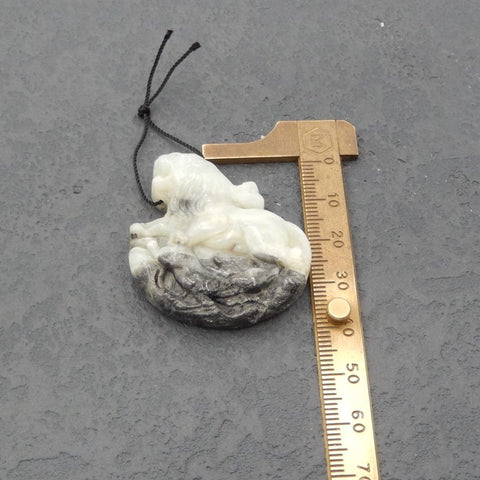 Natural Amazonite Carved Lion Pendant Bead 42x35x9mm, 20.4g