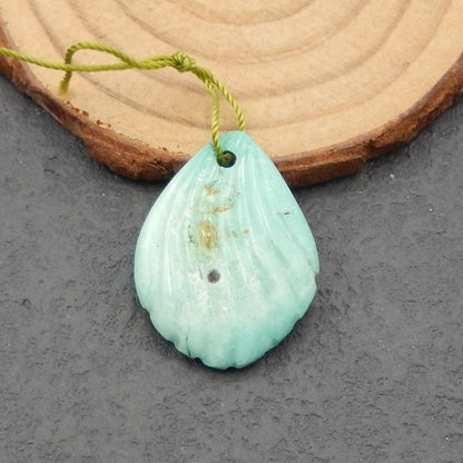Natural Turquoise Carved feather Pendant Bead 28x21x7mm, 4.8g