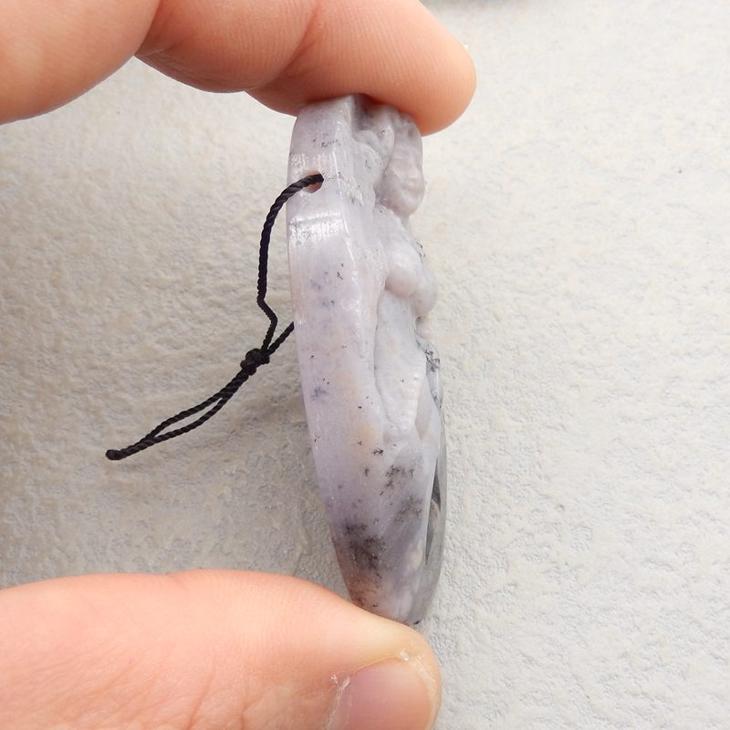 Natural Dendritic Agate Carved Mermaid Pendant Bead 57*34*10mm, 32.1g