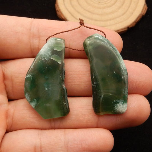 Natural Green Chalcedony Earring Beads 33*20*5mm, 13.3g