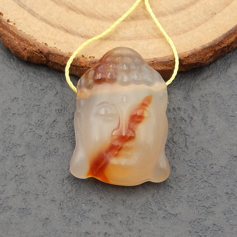Natural Red Agate Carved Buddha Pendant Bead 25x17x7mm