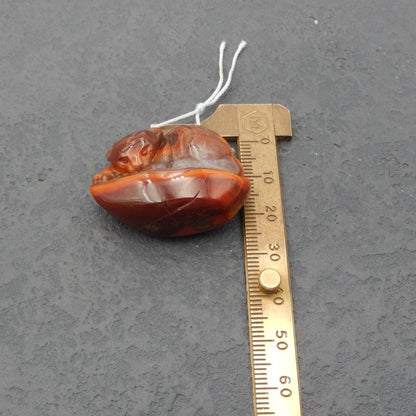 Natural Red Agate Carved bear Pendant Bead 37x29x16mm, 22.5g